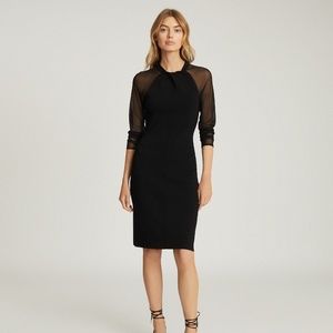 REISS BODYCON DRESS WITH SEMI SHEER SLEEVES